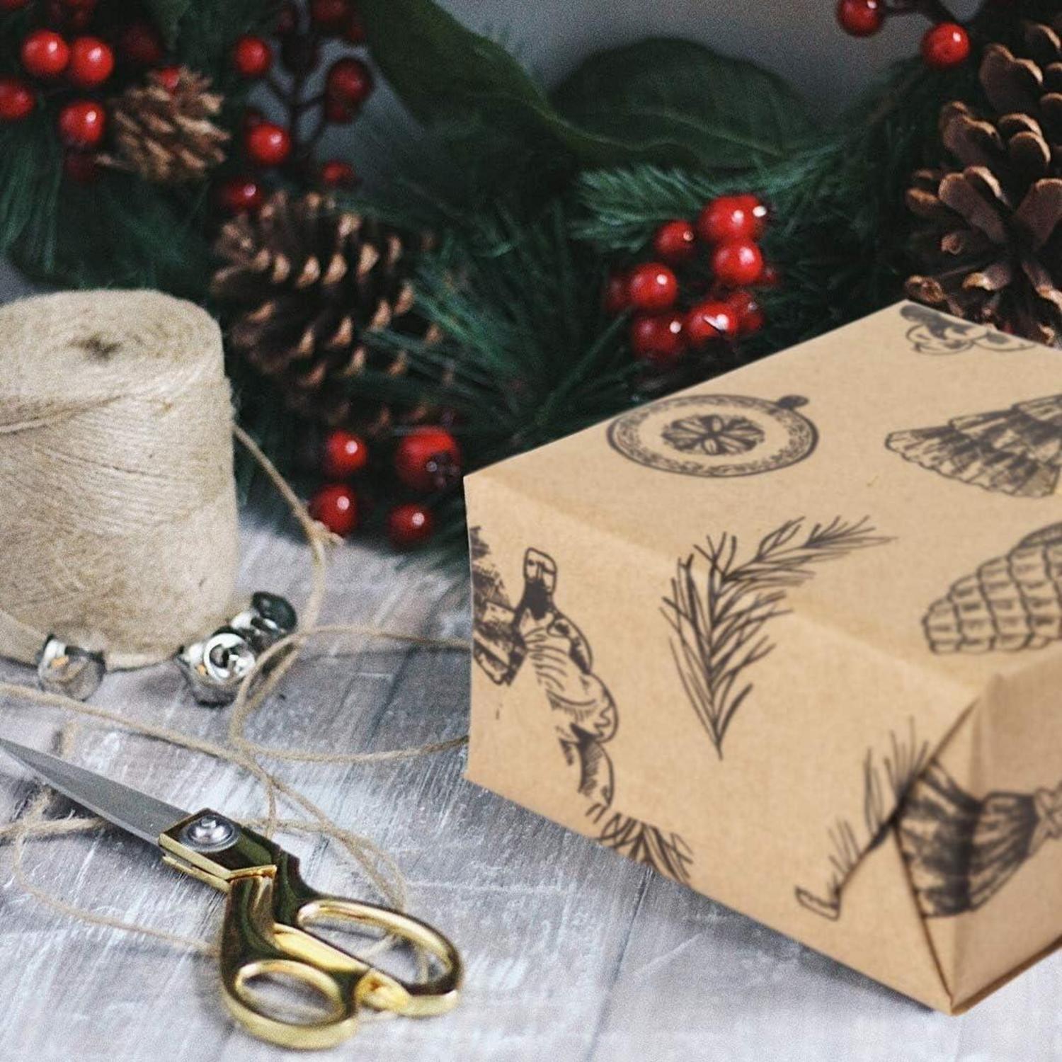 Weihnachtspapierrolle Kraftpapier Schwarze Weihnachtsdesigns - 4 Rollen 76x305cm
