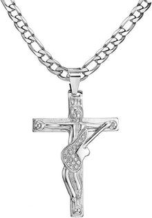 Kreuz Johnny Hallyday Anhänger Kette Gitarre Rocker Silber metallen