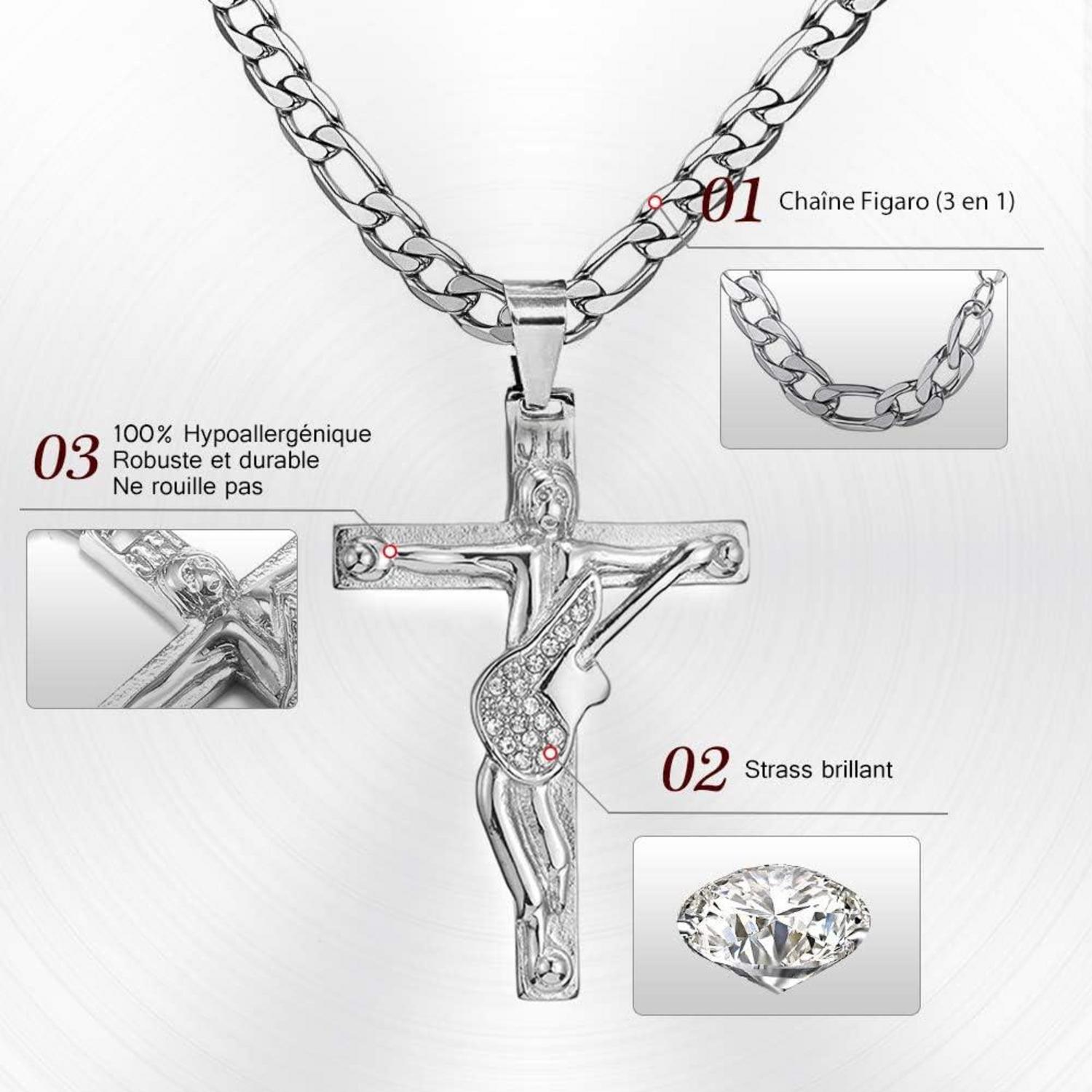 Kreuz Johnny Hallyday Anhänger Halskette Silber Gitarre