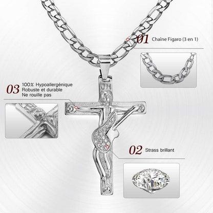Kreuz Johnny Hallyday Anhänger Halskette Silber Gitarre