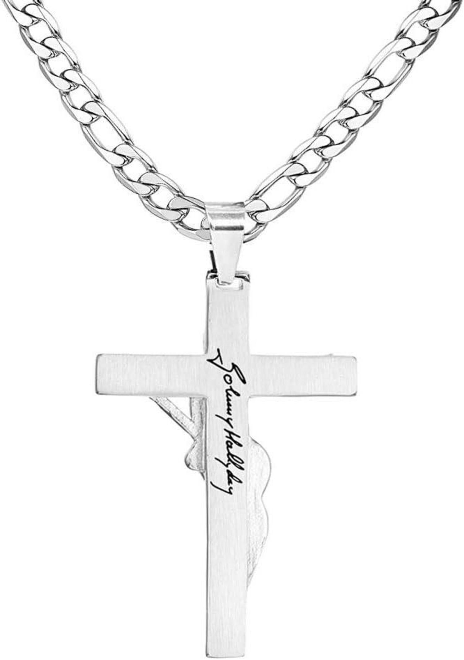 Kreuz Johnny Hallyday Anhänger Kette Gitarre Rocker Silber metallen