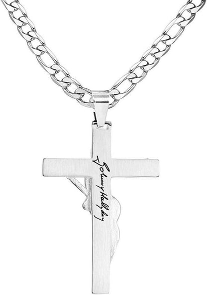 Kreuz Johnny Hallyday Anhänger Kette Gitarre Rocker Silber metallen