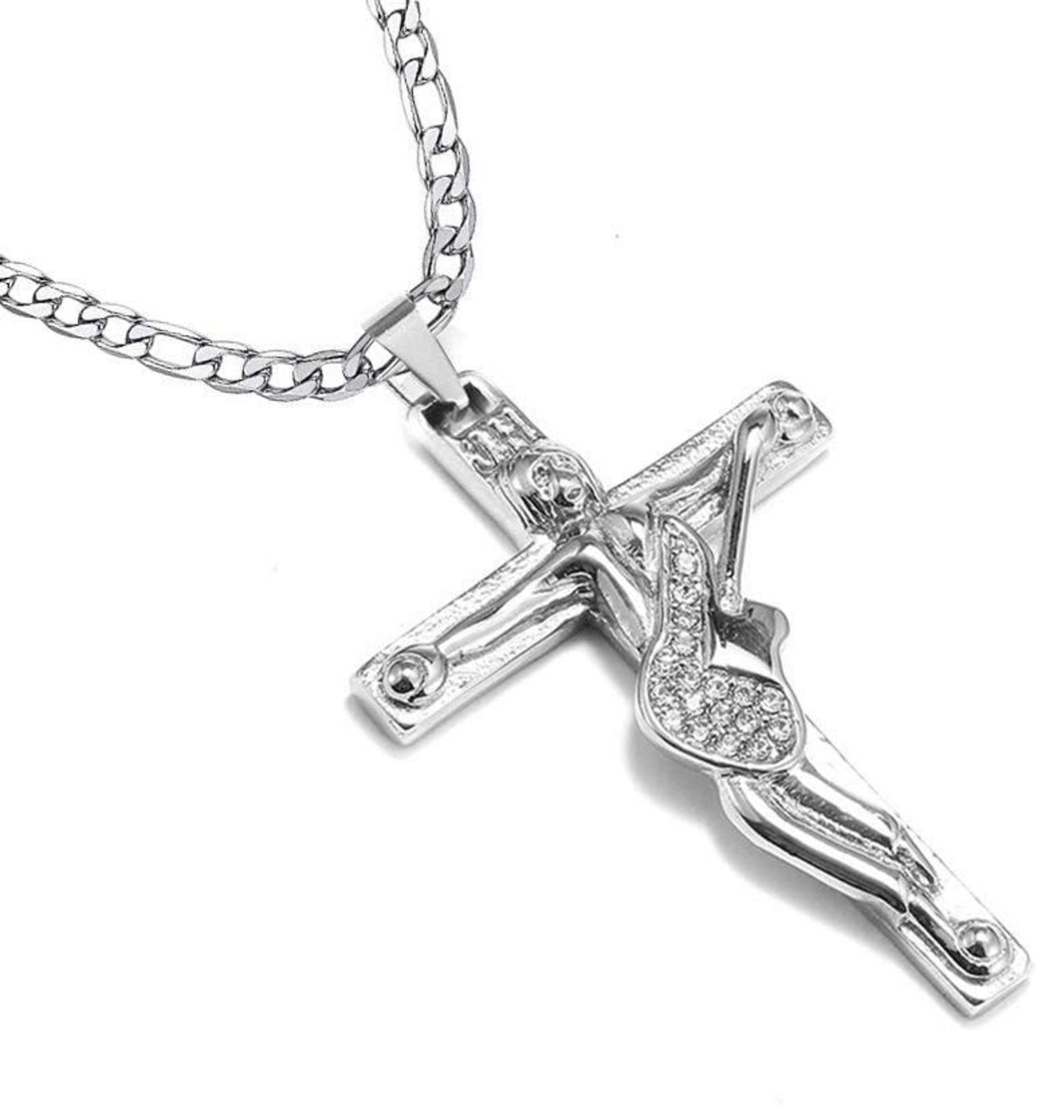 AFSTALR Kreuz Johnny Hallyday Gitarre Rocker Signature Halskette Silber