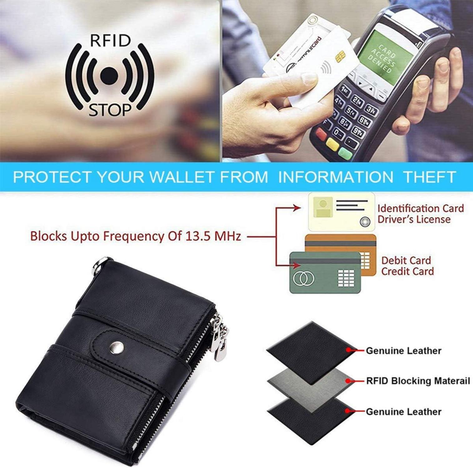 Geldbörse Herren Leder mit Kette RFID Hochformat Schwarz