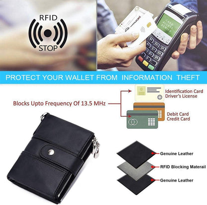 Geldbörse Herren Leder mit Kette RFID Hochformat Schwarz