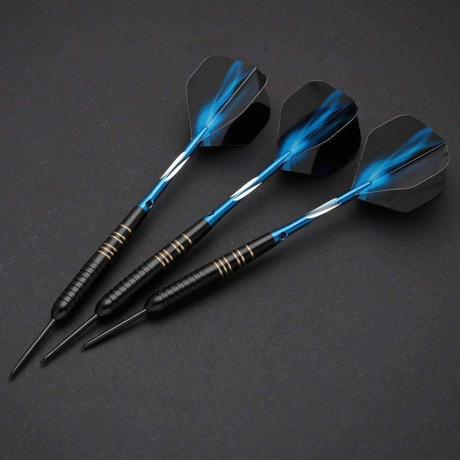 Profi Dartpfeile Set 23g Steel Tip Darts mit Blauer Beschichtung