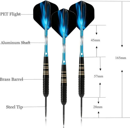 Professionelle Dartpfeile Set 23 g in blau mit Steel Tips, 3er Pack