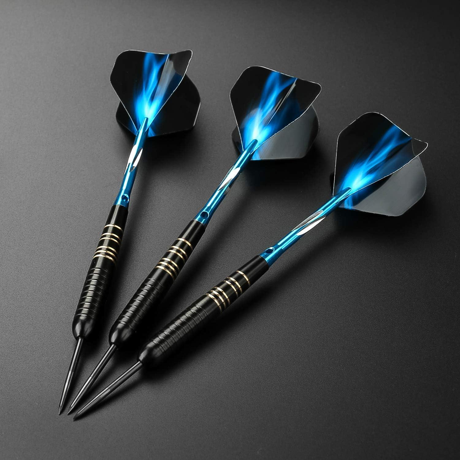 Profi Dartpfeile Set Steel Tip 23g Blau Darts Turnier Steelcase