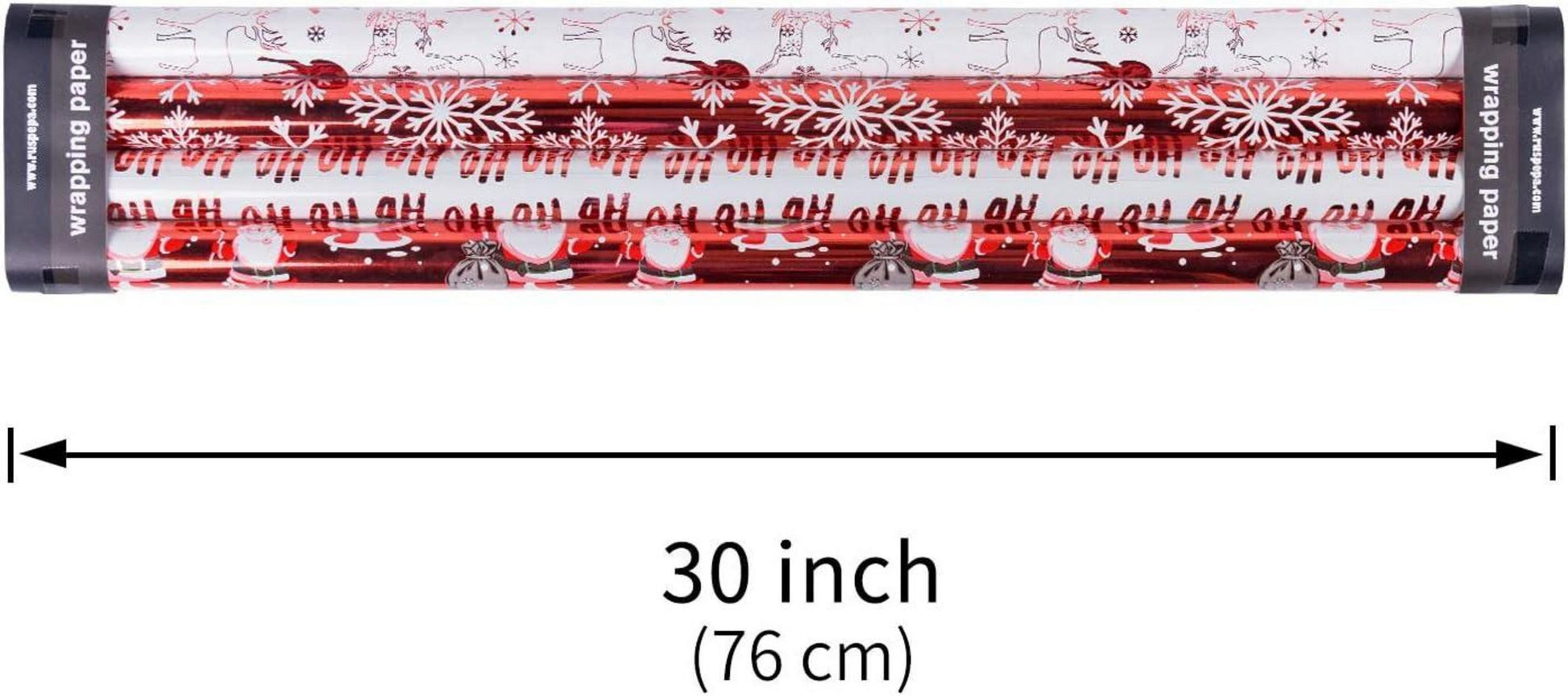 4er Pack Weihnachtspapierrolle Rot-Weiß Metallic Glanz - Christmas Elements