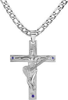 Johnny Hallyday Kreuz Anhänger Halskette Gitarre Rocker Silber