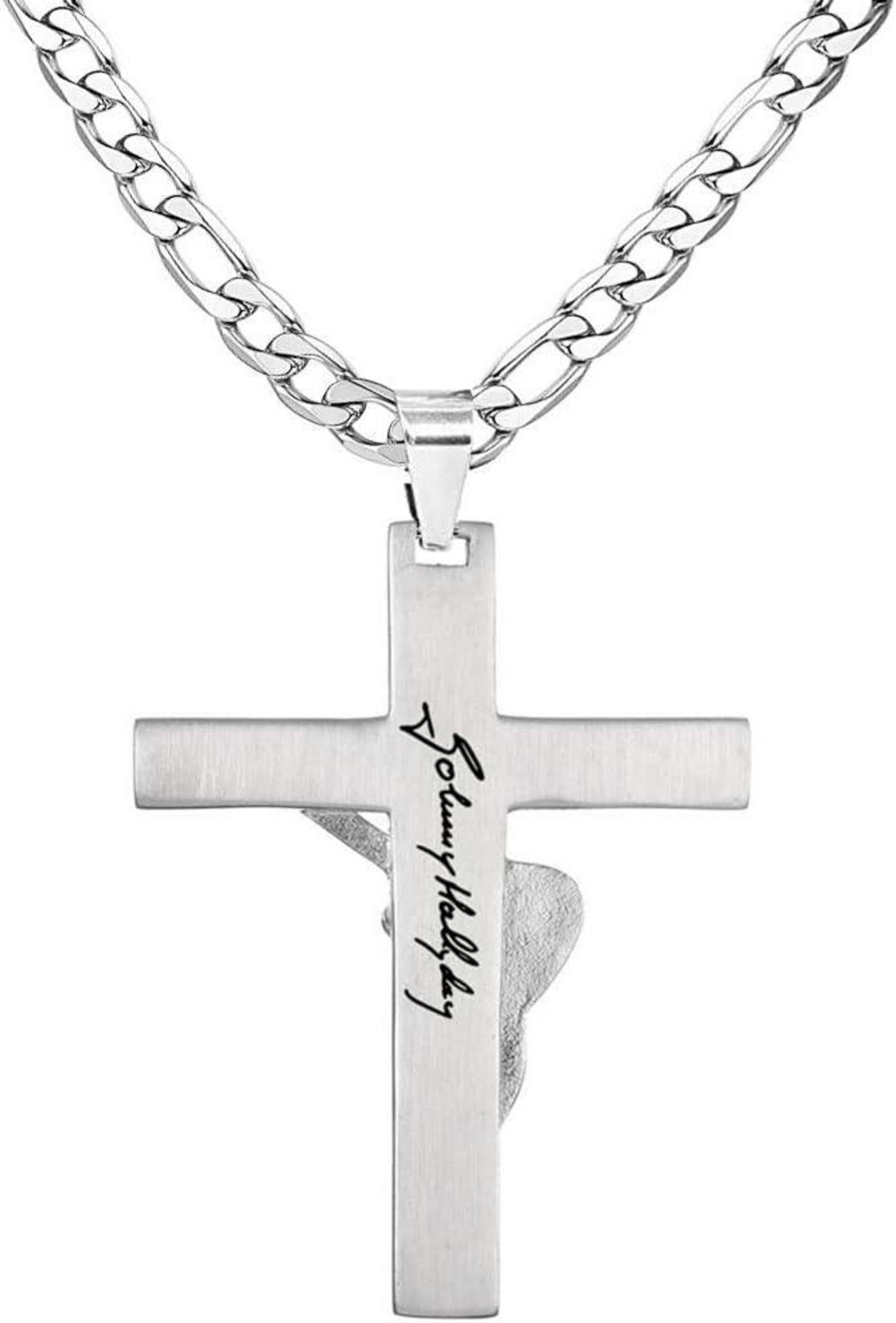 Johnny Hallyday Kreuz Anhänger Halskette Gitarre Rocker Silber