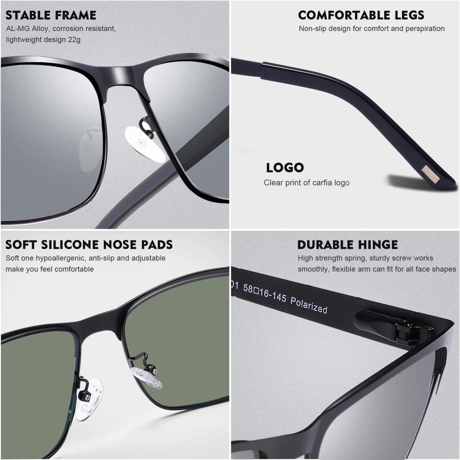 CARFIA Herren Sonnenbrille Polarisiert UV400 Metallrahmen Sportbrille