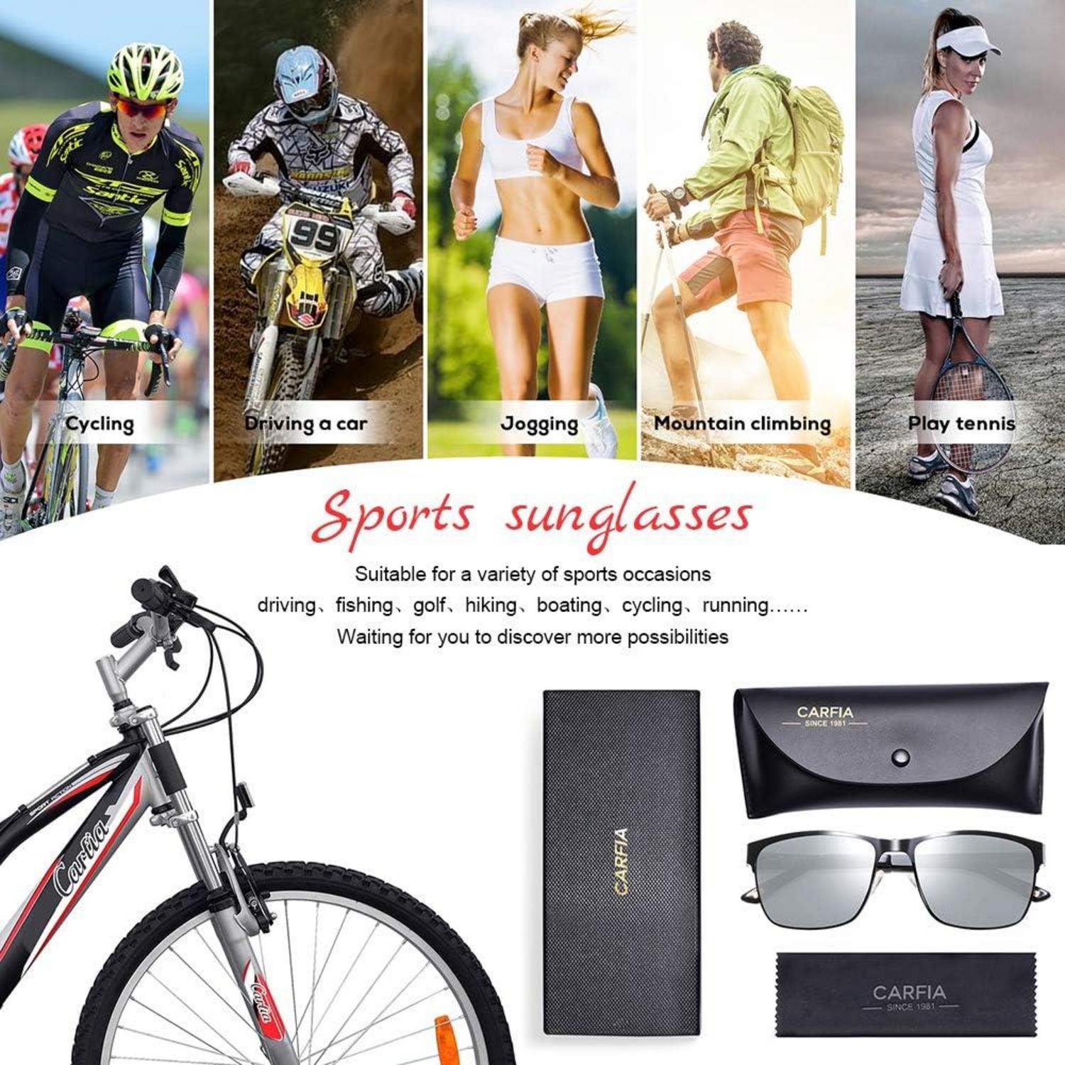 Polarisierte Herren Sonnenbrille UV400 Metallrahmen Sportbrille Schwarz Silber