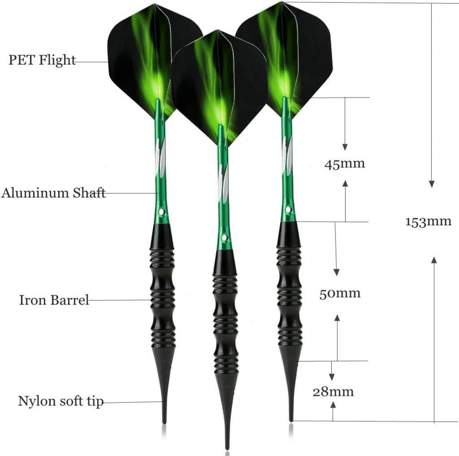 Dartpfeile Set 3 Stück Soft Tip 20 g Schwarz Metallfässer