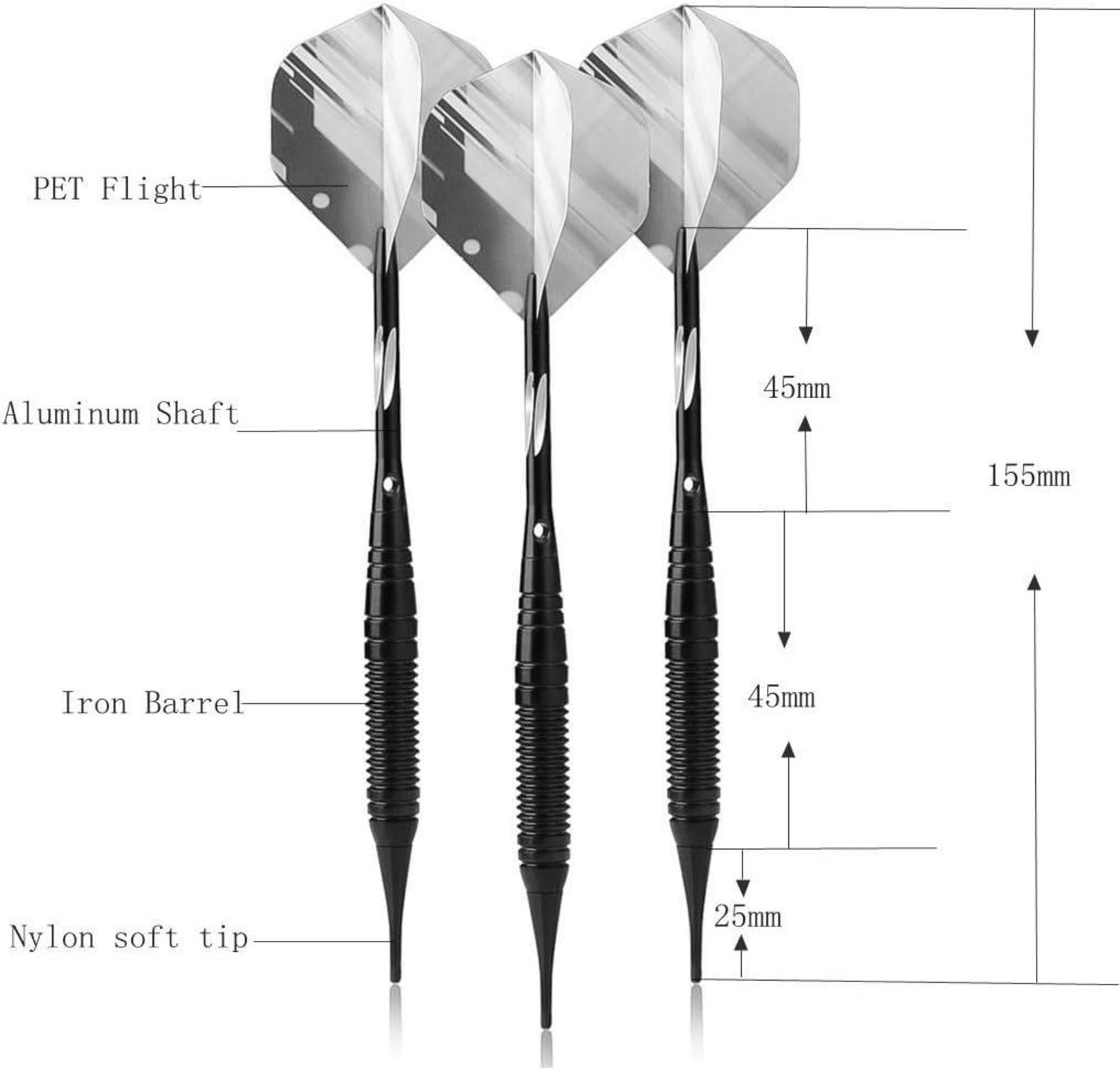 Softdart Pfeile 19g - 3er Set mit Tasche, Elektronische Dartscheibe Zubehör