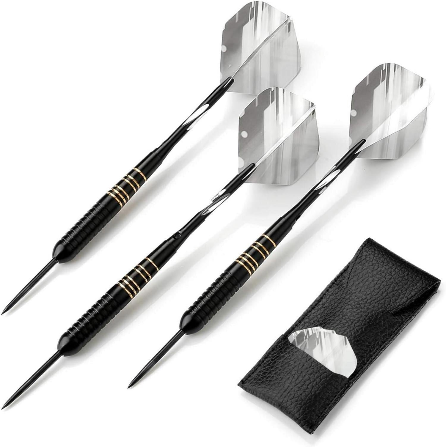 Professionelle 23g Steeldarts Set mit PU Case - Schwarze Beschichtung und Messing Pet-Flüge