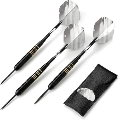 Professionelle 23g Steeldarts Set mit PU Case - Schwarze Beschichtung und Messing Pet-Flüge