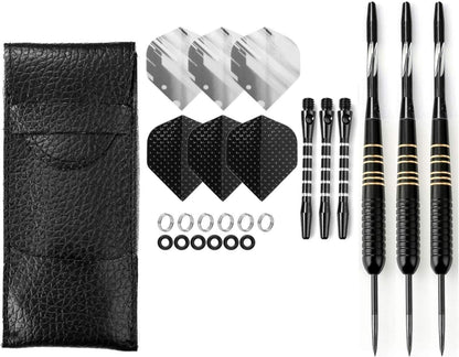 Professionelle Steel Tip Dartpfeile Set 23g mit PU Case und schwarzer