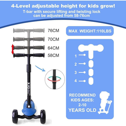 XJD Kinderroller Kinderscooter mit LED Rädern 2-8 Jahre Blau