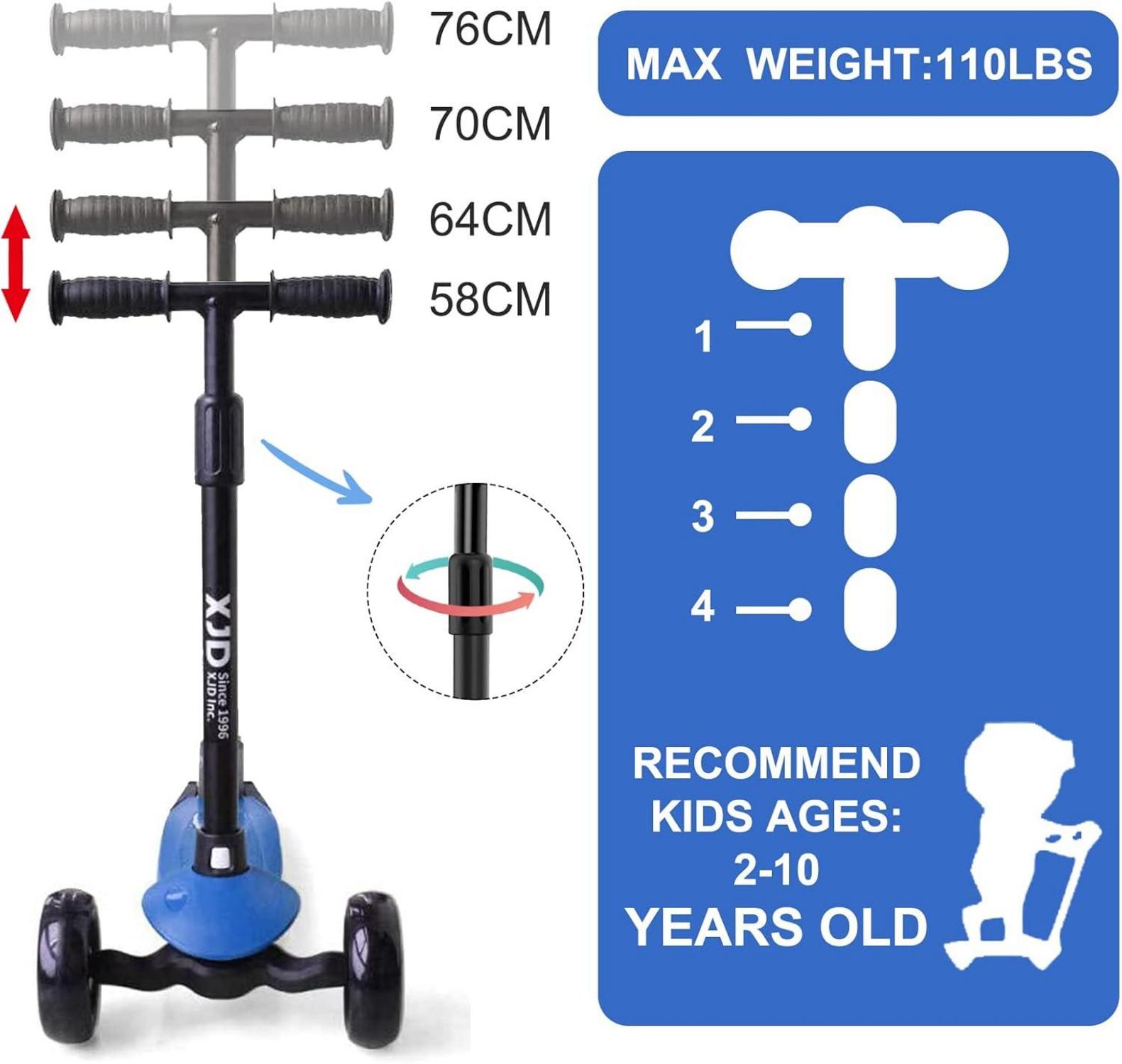 XJD Kinderroller Kinderscooter mit LED Rädern 2-8 Jahre Blau