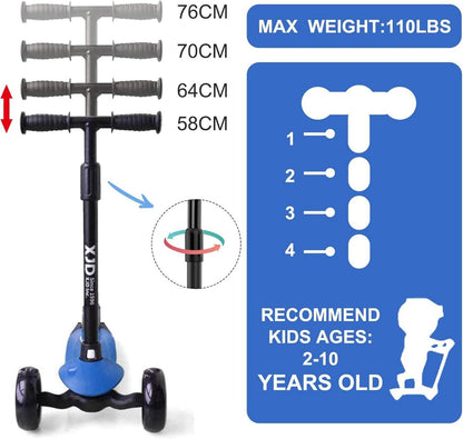 XJD Kinderroller Kinderscooter mit LED Rädern 2-8 Jahre Blau