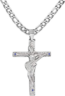 Silber Johnny Hallyday Kreuz Anhänger Halskette Gitarre Rocker