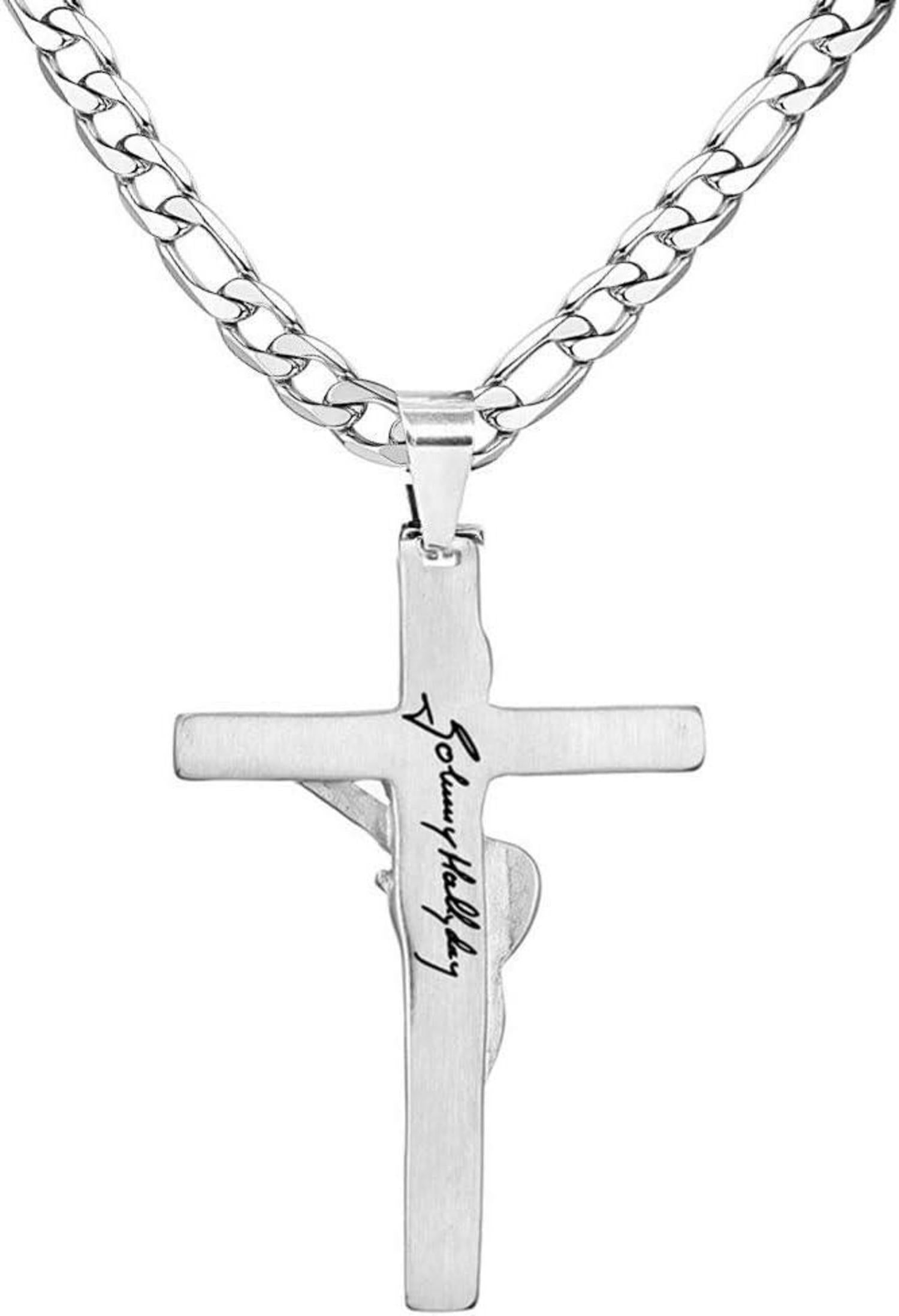 Silber Johnny Hallyday Kreuz Anhänger Halskette Gitarre Rocker