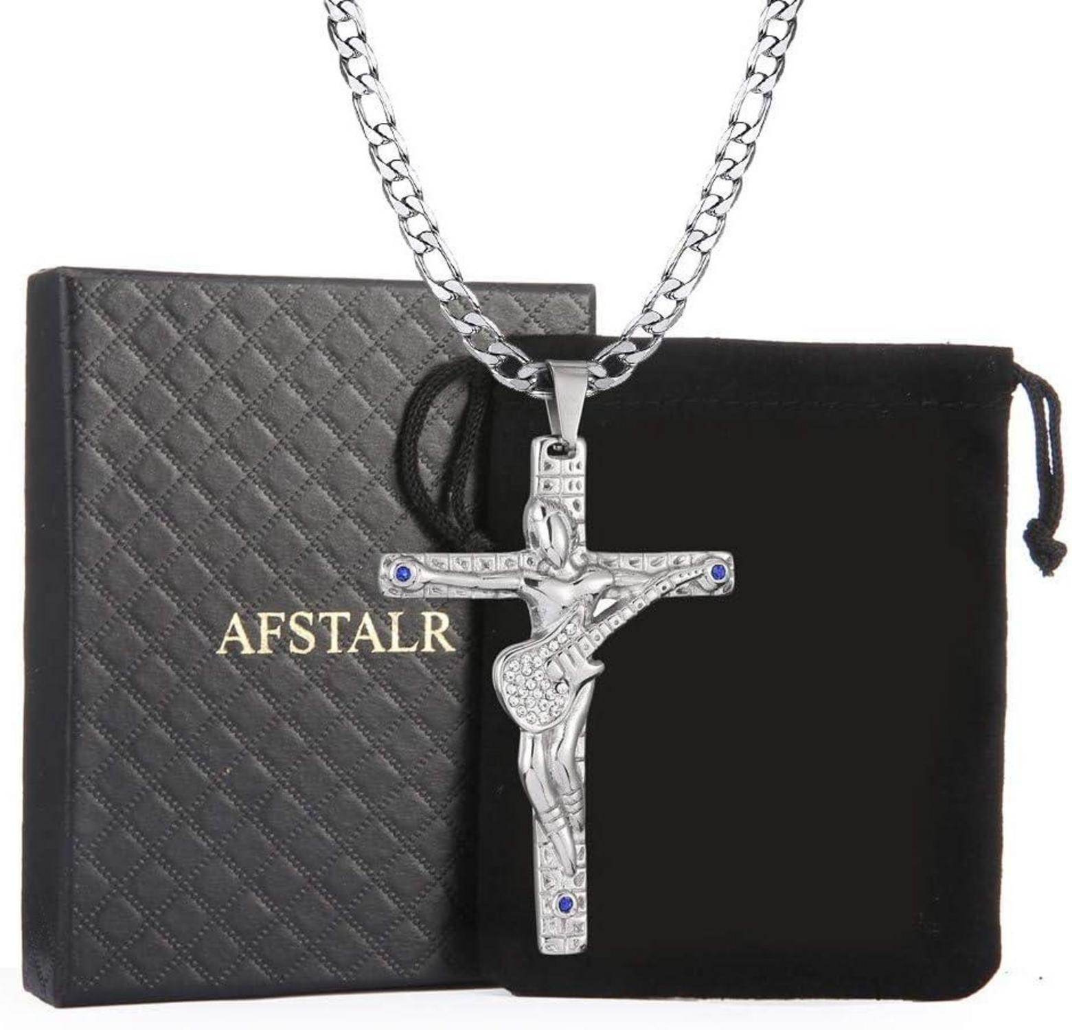 Kreuz Johnny Hallyday Anhänger Halskette Silber Damen Herren Gift