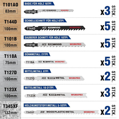 25tlg. Stichsägeblätter Set HSS/BIM/HCS, Holz Kunststoff