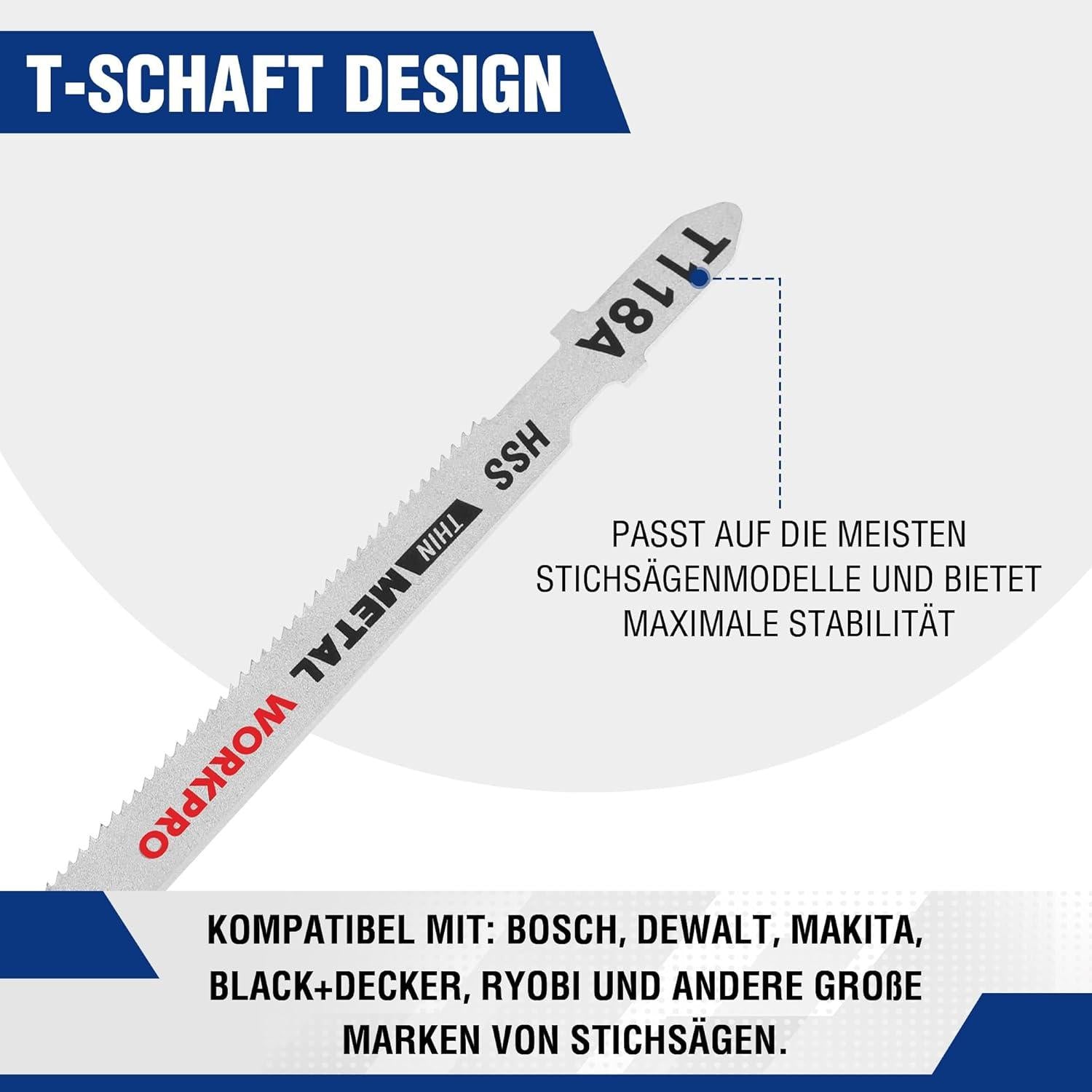 WORKPRO Stichsägeblätter Set 25tlg. HSS BIM HCS Holz Kunststoff Metall inkl. Box