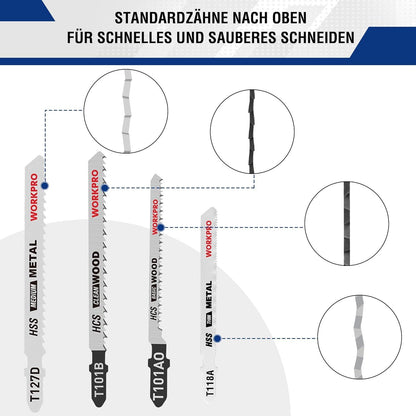 WORKPRO 25tlg. T-Schaft Sägeblätter Set HSS BIM HCS Holz Kunststoff Metall