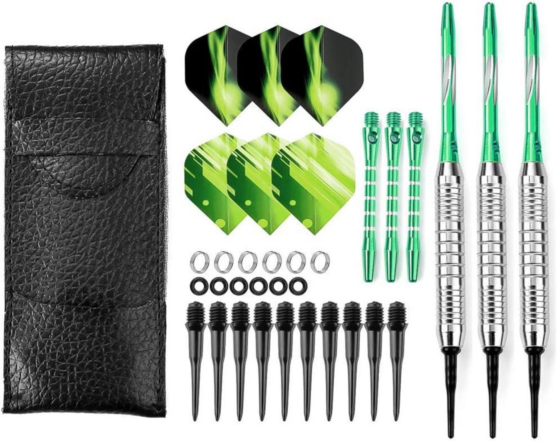 Softdart Pfeile Set 3 Stück  18g mit Dart-PU Tasche - Inkl. Zubehör - Grün Blau Rot Black