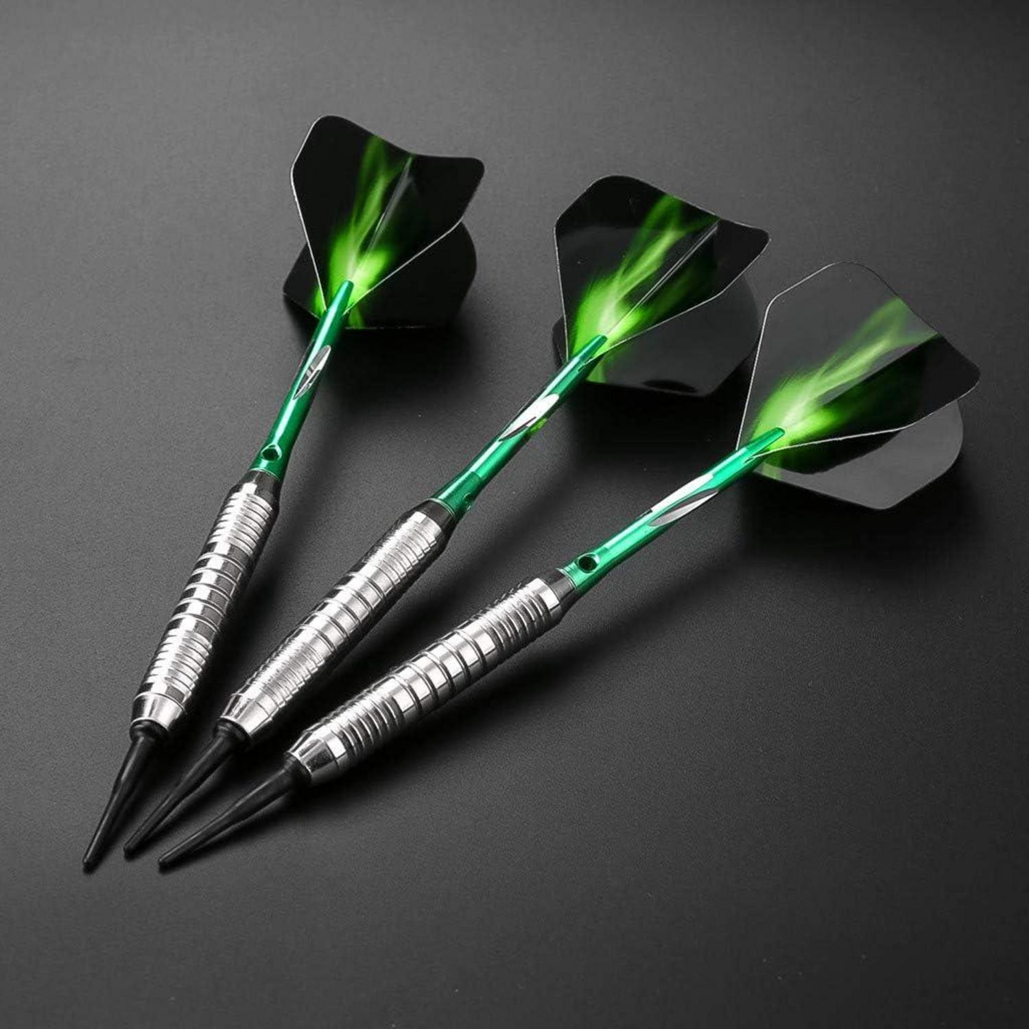 Softdart Pfeile 18g Kunststoffspitze in Grün Blau Rot Schwarz mit Tasche