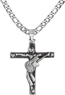 Kreuz Johnny Hallyday Anhänger Gitarre Rocker Silber Männer Frauen