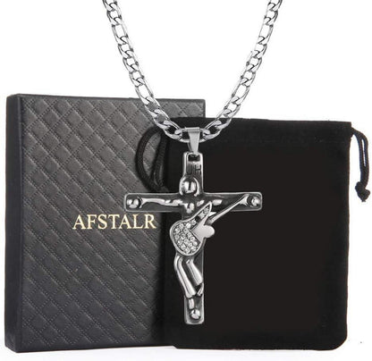 Kreuz Johnny Hallyday Anhänger Halskette Gitarre Rocker Silber Damen