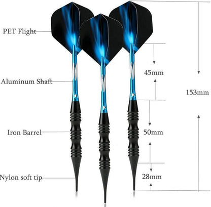 Dartpfeile Soft Blau 20g Set Turnier Tip Darts Metallflug