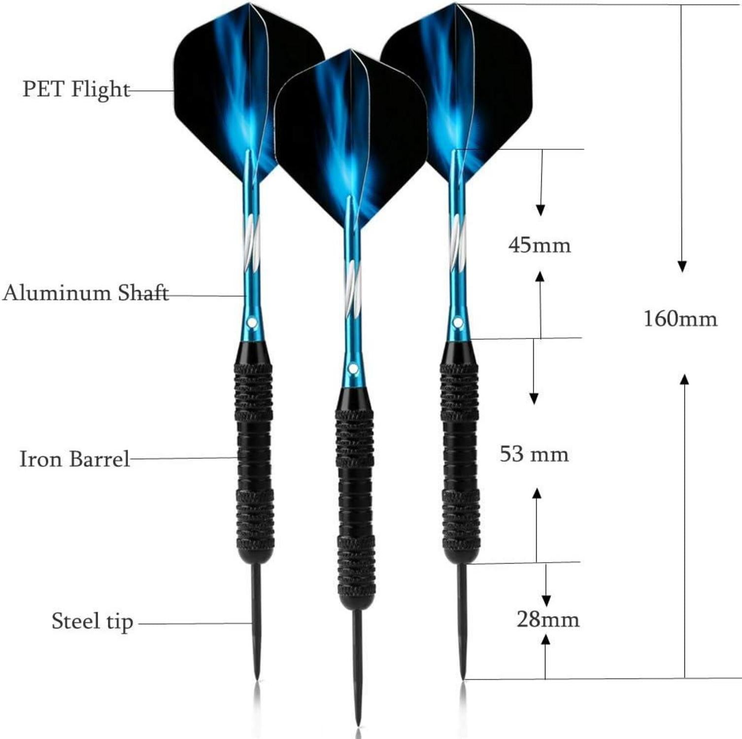 Professionelle Steeldarts mit Stahlspitze, 22g, Set mit Aufbewahrungsbox
