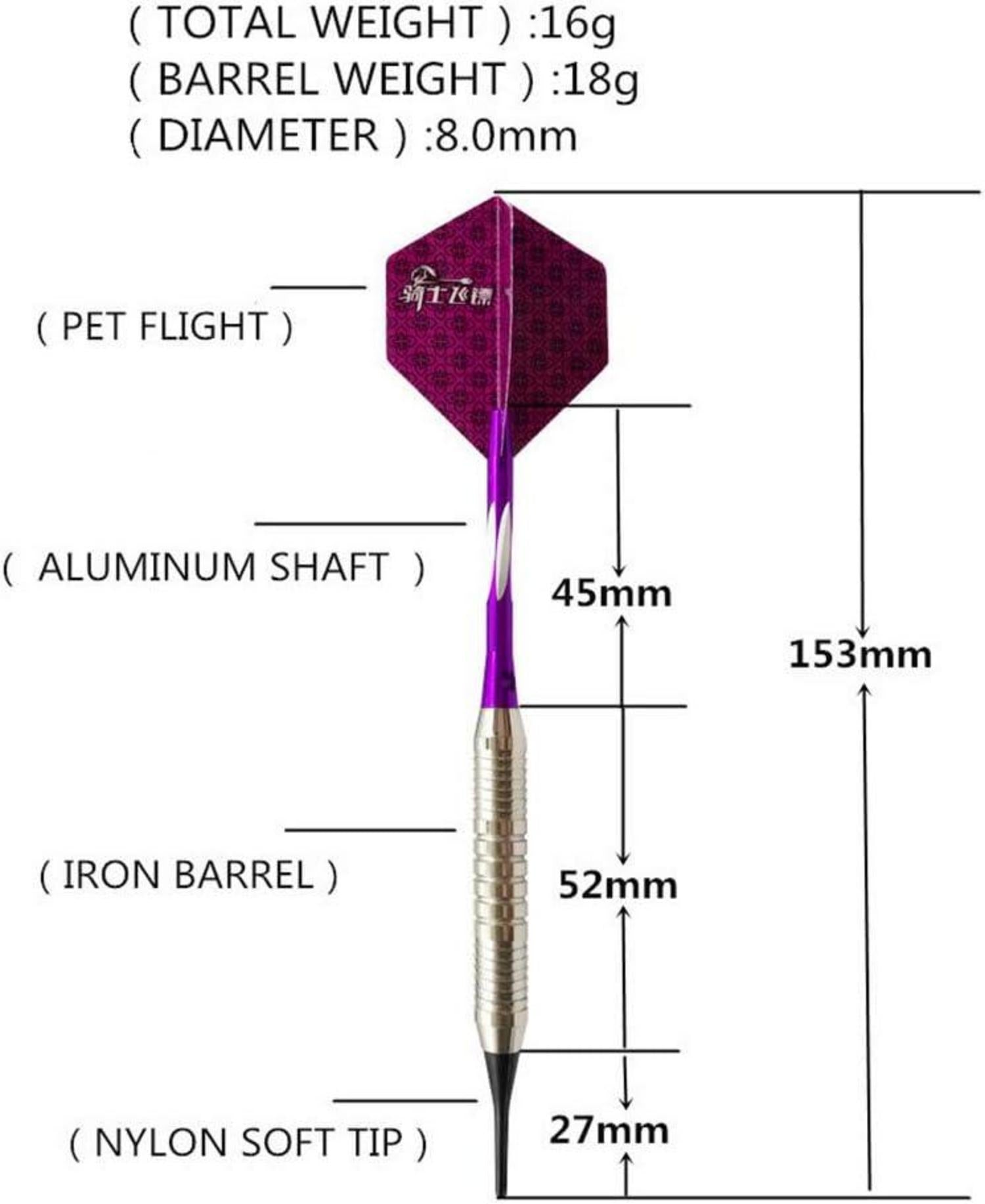 Dartpfeile Set 3 Stück 18g Soft Tip Schwarz Metallfässer Flights