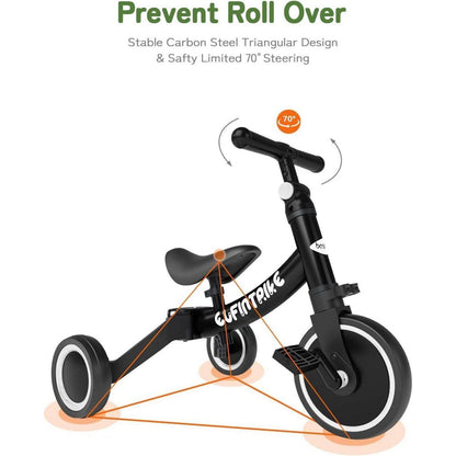 besrey 5 in 1 Kinderdreirad Dreirad Lauffahrrad Schwarz