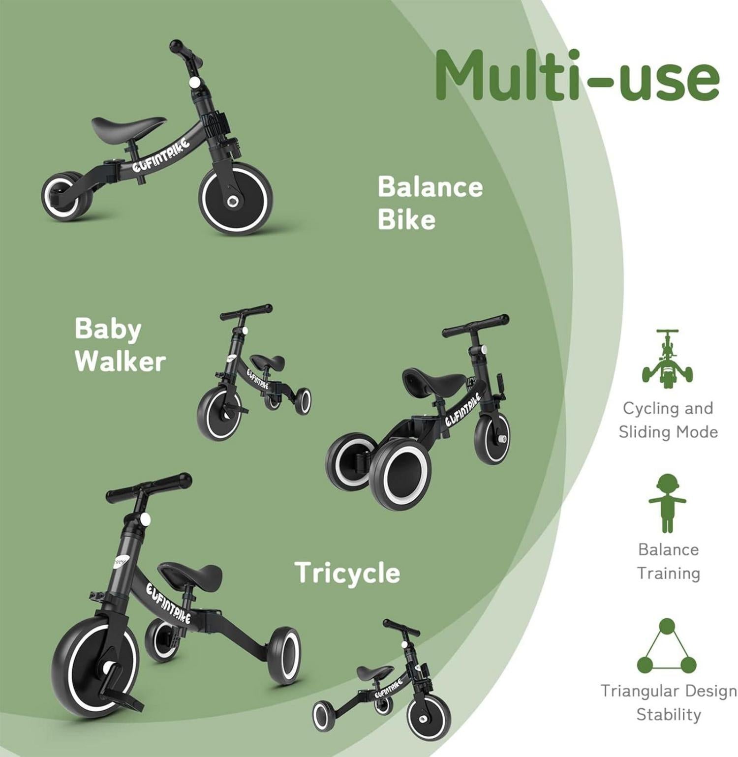 besrey 5 in 1 Kinderdreirad Dreirad Lauffahrrad Schwarz