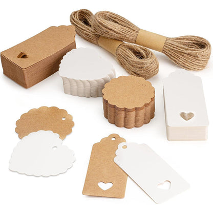 200 Kraftpapier Geschenkanhänger Etiketten mit Jute Schnur
