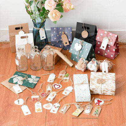 200 Kraftpapier Geschenkanhänger Etiketten mit Jute Schnur