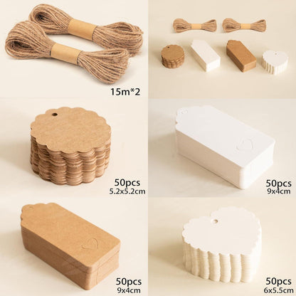 200 Kraftpapier Geschenkanhänger Etiketten mit Jute Schnur