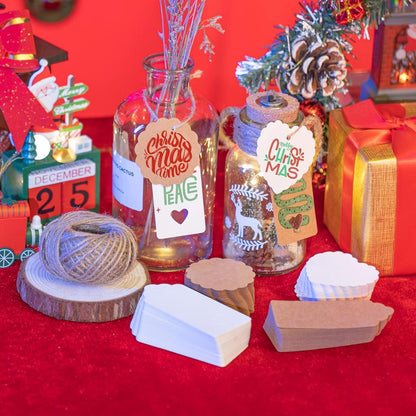 200 Kraftpapier Geschenkanhänger Etiketten mit Jute Schnur