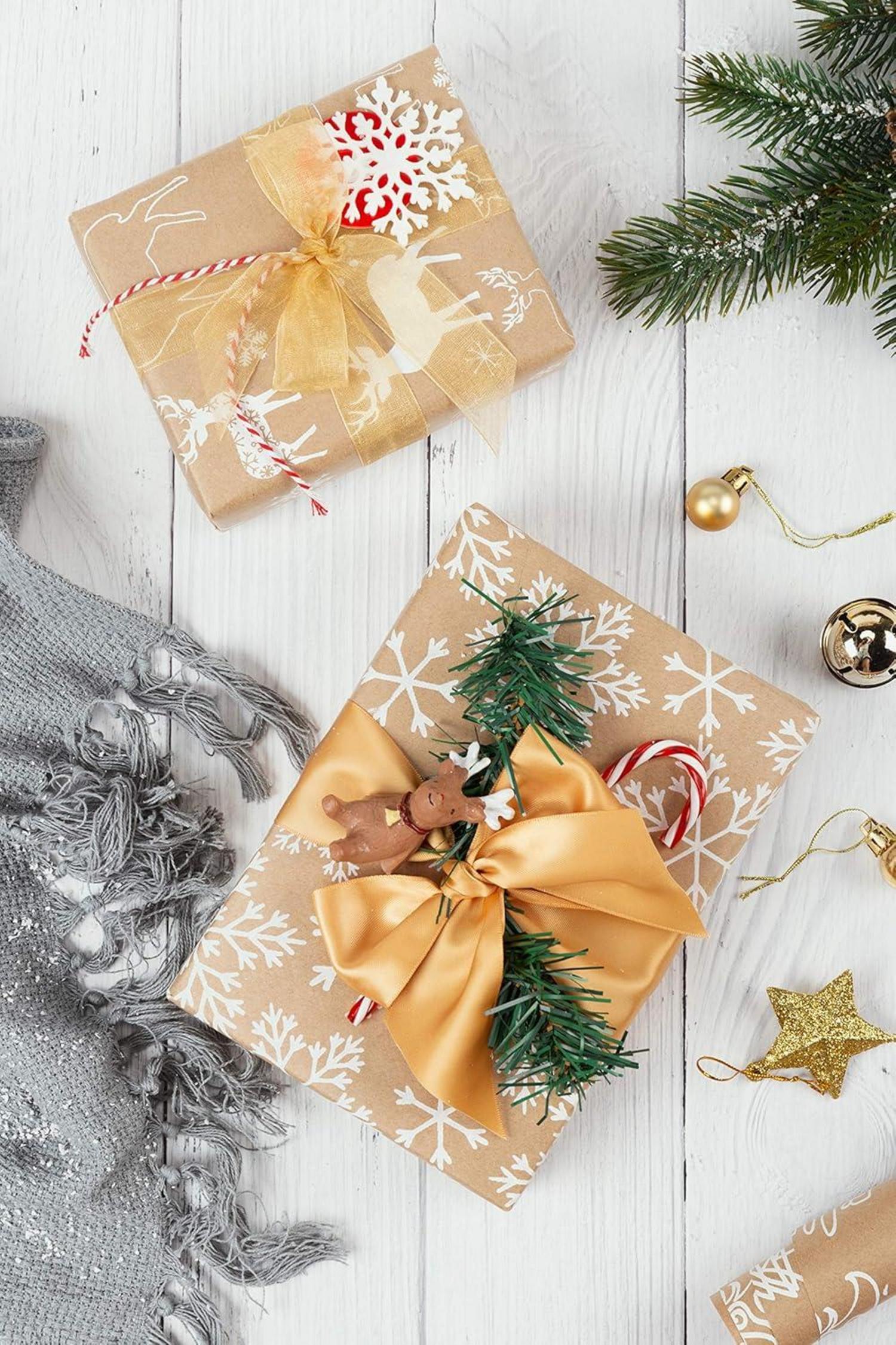 Weihnachtspapierrolle Kraftpapier White Christmas 4 Rollen 76cm x