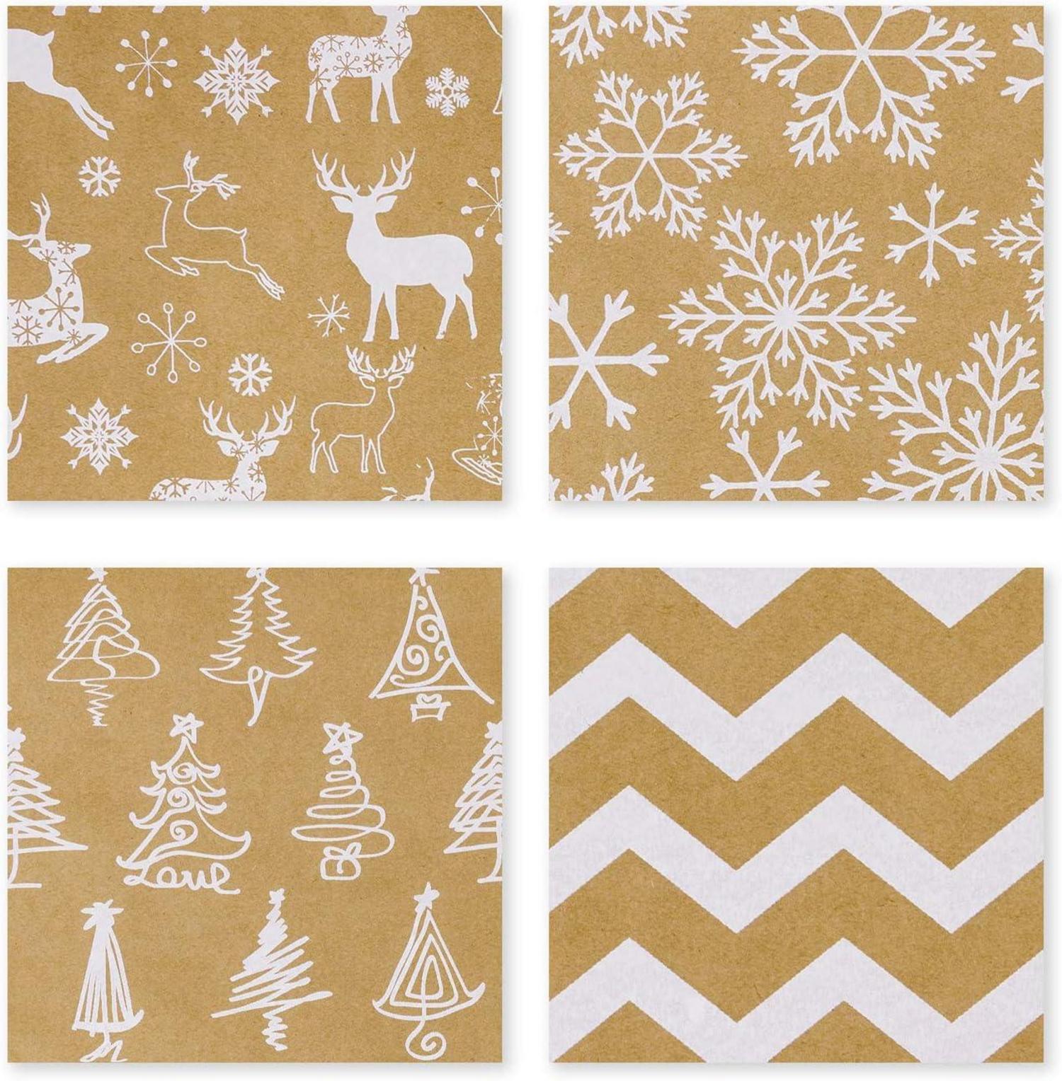 Weihnachtspapierrolle Kraftpapier Weißes Weihnachtsdesign 4 Rollen 76x305cm