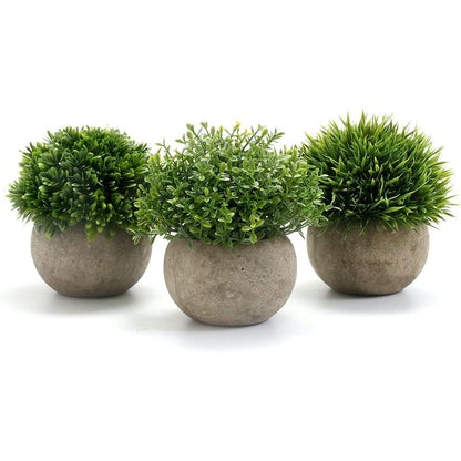 GoMaihe Kunstpflanze 3er Set Grauer Topf 9.5 x 13cm - Indoor