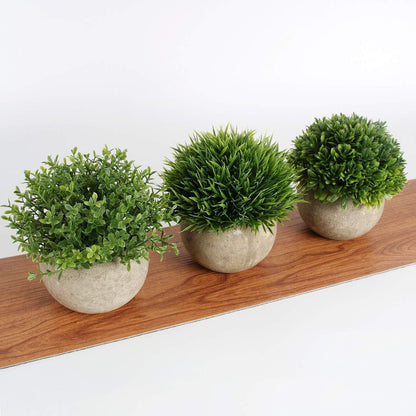 GoMaihe Kunstpflanze 3er Set Grauer Topf 9.5 x 13cm - Indoor