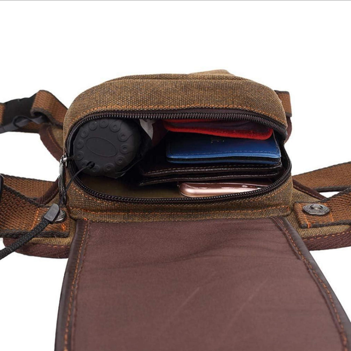 Motorrad Beintasche Canvas Reitertasche Braun – Vielseitige Hüfttasche