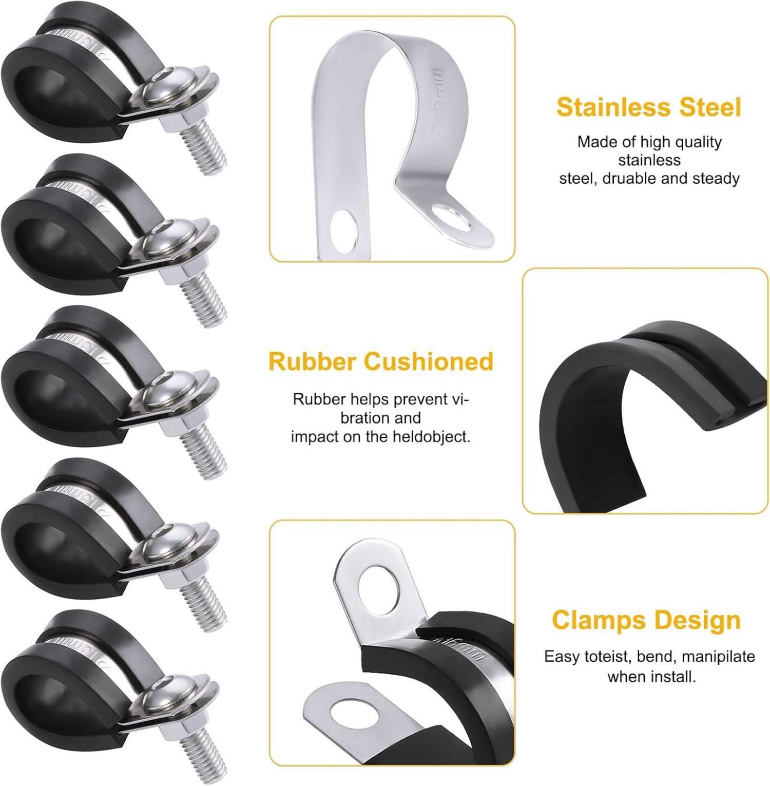 Edelstahl Kabelklemme Set 50-teilig Gummi Gefüttert P Clips Kit